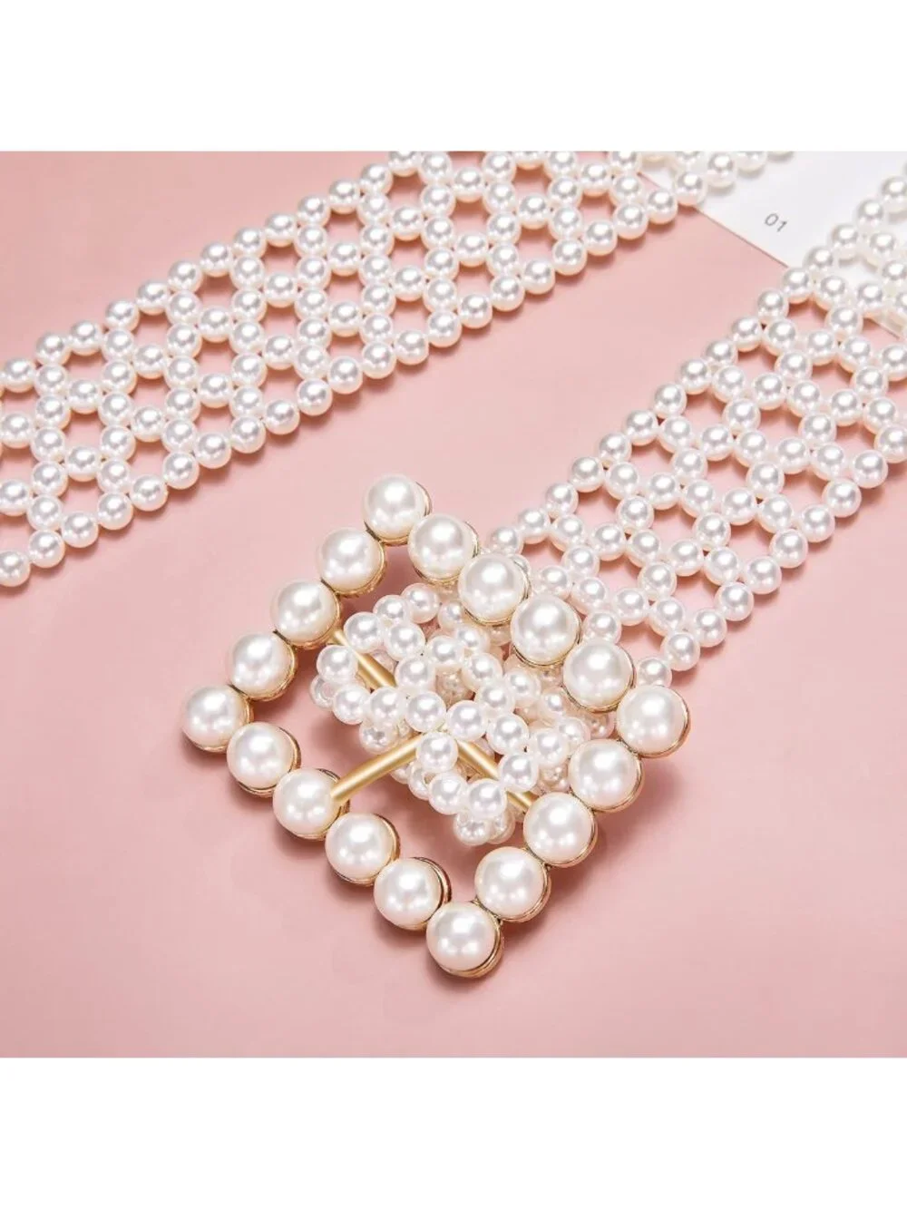 Elegant Pearl Elastic Waist Chain for Bridal Dress - White Belt Accessory